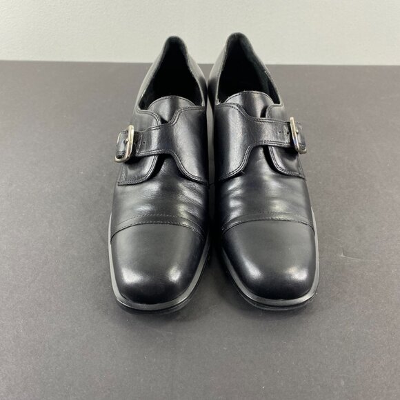 Etienne Aigner Black Buckle Block Heel Y2K Booties Shoes 6M - Picture 3 of 8